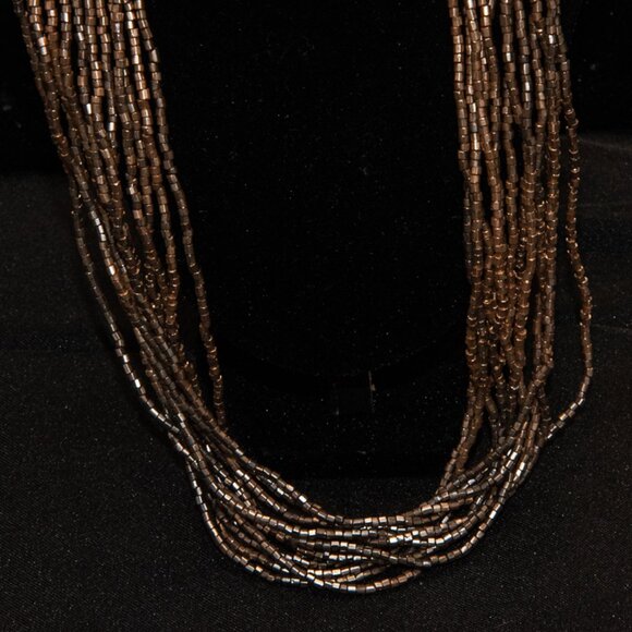 12 Strand Gold Glass Bead Necklace 24" - Picture 2 of 3